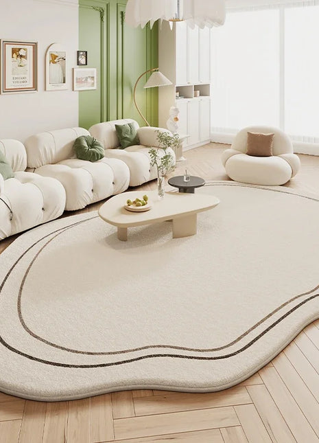 Alfombra geométrica color crema: suave, antideslizante y lavable a máquina | Elegante alfombra para sala de estar y dormitorio