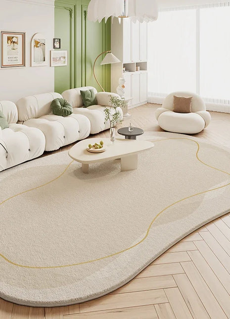 Alfombra geométrica color crema: textura suave, base antideslizante y fácil cuidado | Decoración moderna para salas de estar y dormitorios