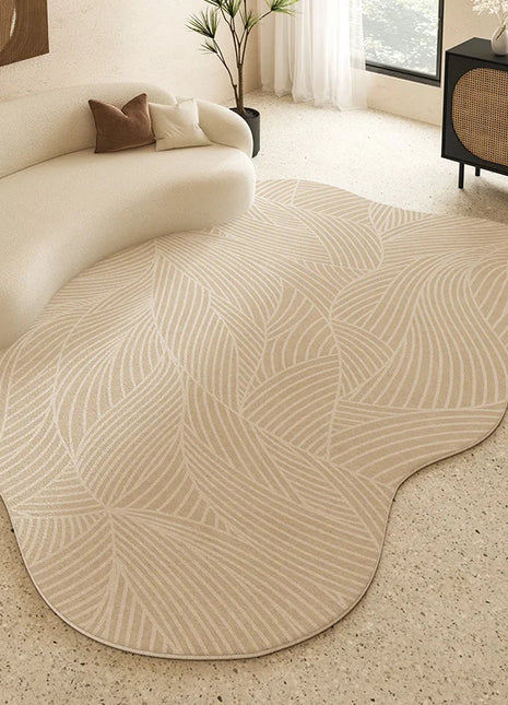 Alfombra moderna de color crema liso: suave, antideslizante y lavable a máquina para sala de estar y dormitorio.