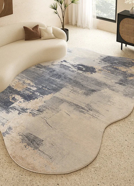Alfombra minimalista tejida a máquina en color crema suave y liso para sala de estar y dormitorio.