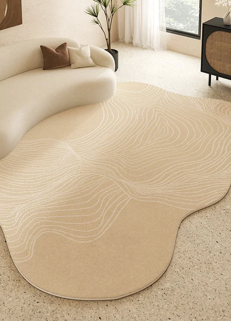 Alfombra lisa de color crema: suave, antideslizante y lavable a máquina | Decoración moderna para el hogar