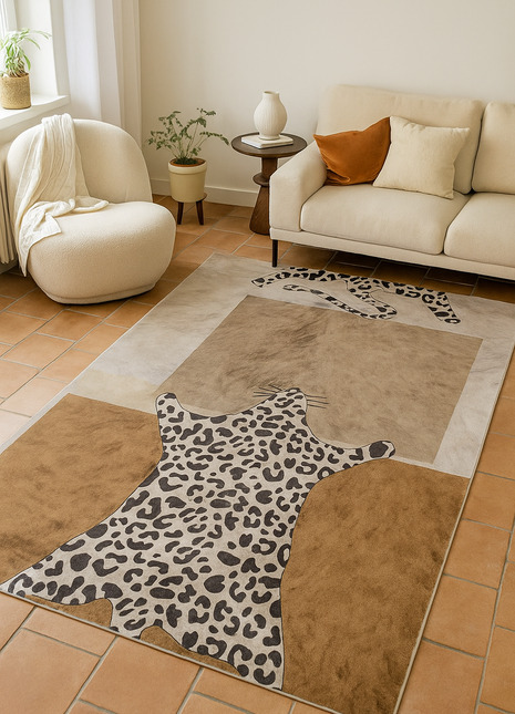 Alfombra nórdica de felpa con estampado de leopardo: suave y antideslizante para salas de estar y dormitorios | Decoración contemporánea