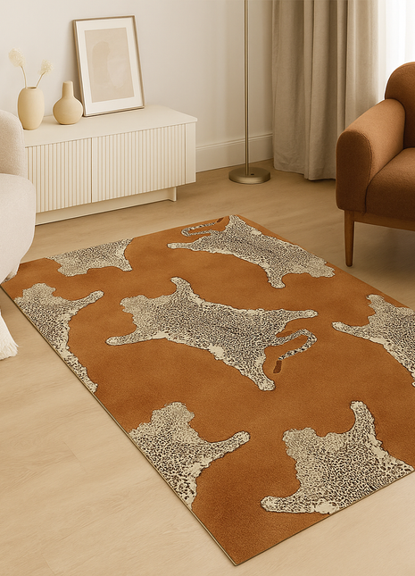 Alfombra nórdica de felpa con estampado de leopardo: suave y antideslizante para salas de estar y dormitorios.