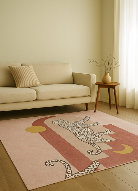 Alfombra nórdica de felpa con estampado de leopardo: suave y antideslizante para salones y dormitorios con estilo.