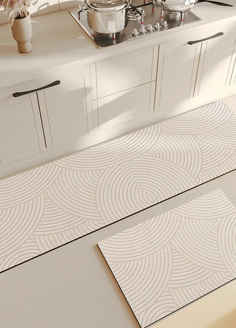 Alfombra moderna de PVC a rayas con barro de diatomeas: de secado rápido, antideslizante y absorbente de agua | Ideal para cocinas y salones