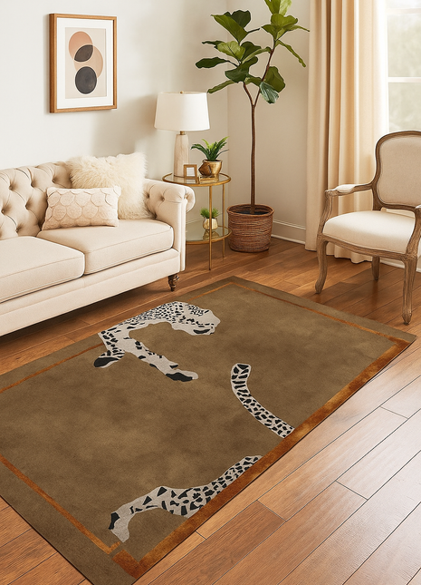 Alfombra nórdica de felpa con estampado de leopardo: suave y antideslizante, ideal para salón y dormitorio, con un toque moderno.