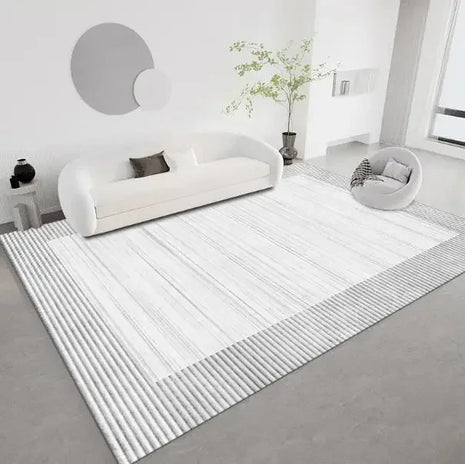 Alfombra nórdica minimalista de franela a rayas: suave, antideslizante y lavable a máquina | Ideal para salas de estar y dormitorios