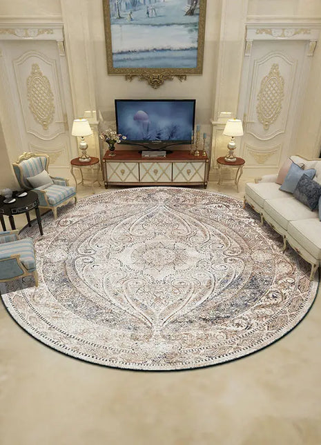 Alfombra geométrica redonda de estilo persa: decoración elegante y asequible para el hogar