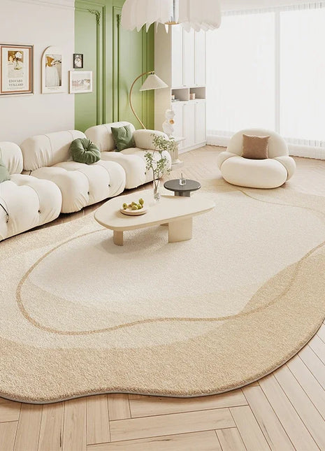 Alfombra geométrica de color crema suave: minimalista, antideslizante, para salón y dormitorio.