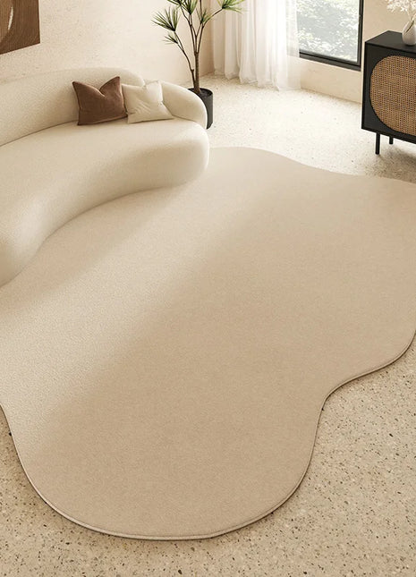 Alfombra lisa de color crema suave: minimalista, antideslizante, para salón y dormitorio.